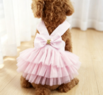 Striped Mesh Puppy Princess Dress - Pink