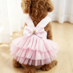 Striped Mesh Puppy Princess Dress - Pink