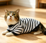 Black and White Striped Long-Sleeve Stretch T-Shirt for Pets – Small
