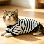 Black and White Striped Long-Sleeve Stretch T-Shirt for Pets – Small
