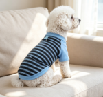 Blue Striped Metal Buckle Stretch Pet T-Shirt