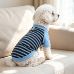 Blue Striped Metal Buckle Stretch Pet T-Shirt