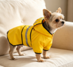 Yellow Size L Hooded Rain Poncho – with Leash Hole + Reflective Strips - Image 2
