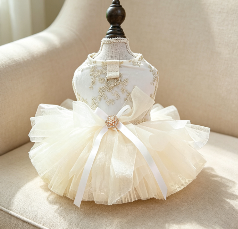 5 Champagne Embroidered Tutu (with Leash) - Image 1