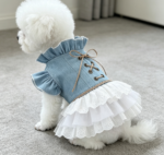 Denim Blue Bell-Sleeve Cake Dress (Two-Piece Set) - Image 2