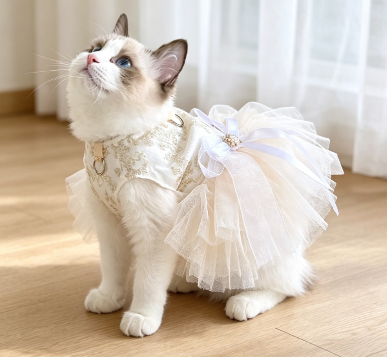 7 Multi-Layer Lace Tutu Wedding Dress (with Leash + Embroidery) - Image 1