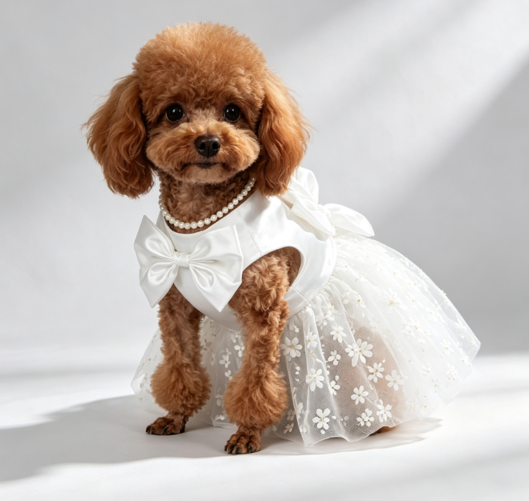 8 Pearl Necklace Decorated White Wedding Dress - Image 1